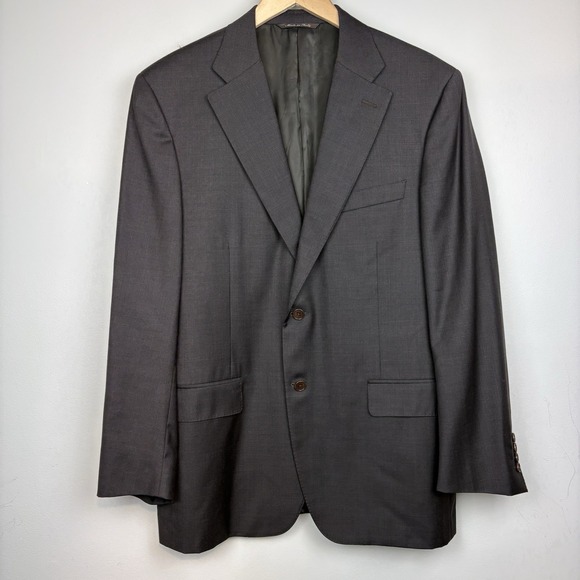 Canali Men's Blazer Jacket Brown Gray Check 100% Wool Made in Italy 54 US 44R